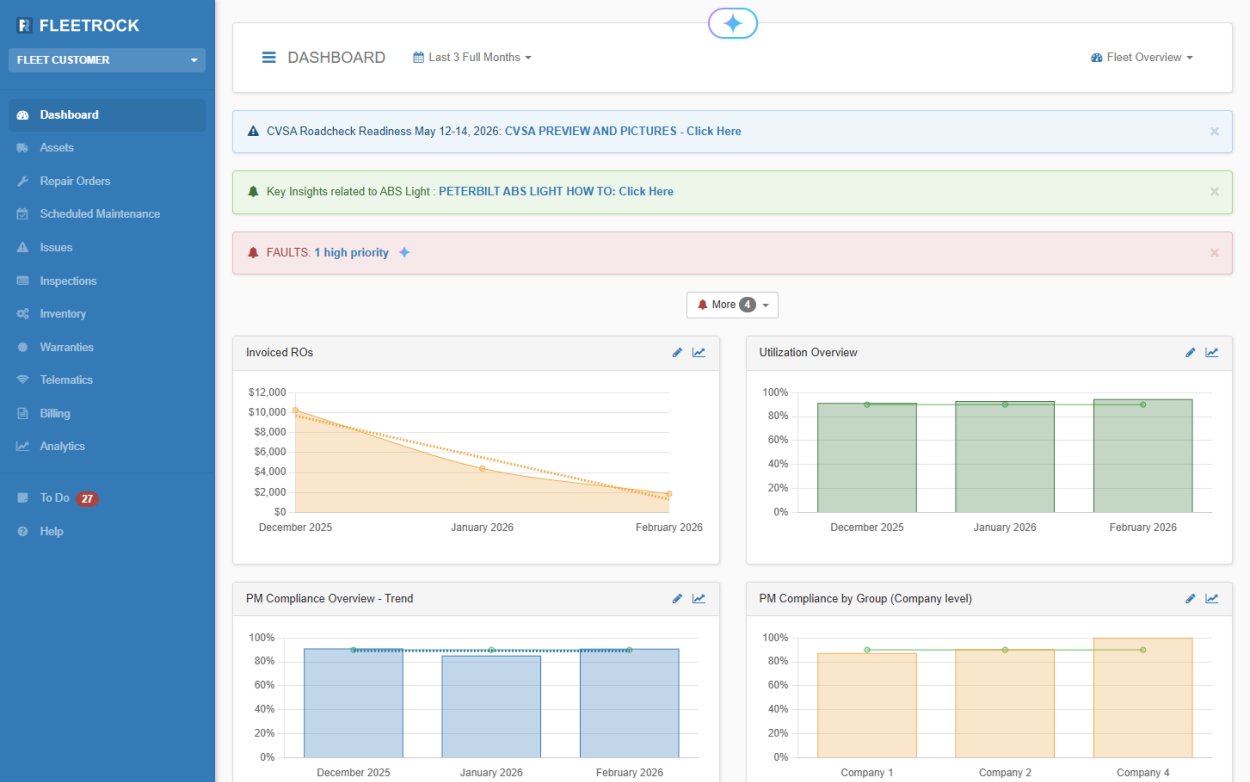 Fleetrock software dashboard